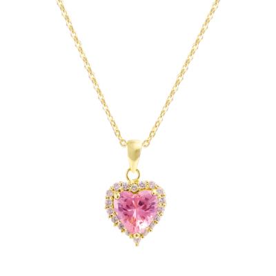 China Graceful Shiny Gold Plated Heart Necklace Cubic Heart Clavicle True Clavicle Valentine's Day Gift Zircon Pendant Necklace For Girl for sale