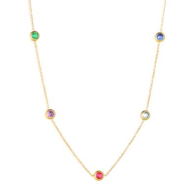 China Graceful Hot Selling Colorful Women's Fashion Women's Jewelry Stainless Steel Choker Gold Plated CZ Diamond Rainbow CZ Necklace for sale