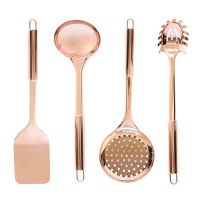 China Sustainable Useful Gifts 4 Piece Rose Gold Metal Serving Utensils Copper Cooking Kitchen Utensils Set for sale