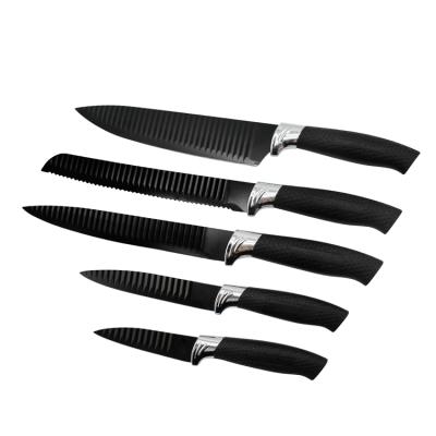 China Durable Black 5pcs Wave Blades Knife Non-Stick Kitchen Knife for sale