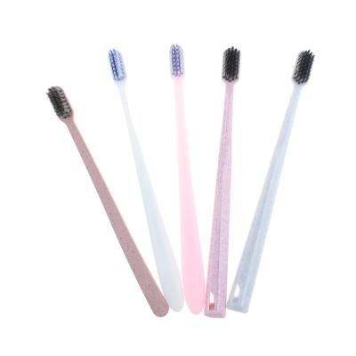 China New Wheat Straw Environmentally Friendly Disposable Toothbrush Hotel Disposable Biodegradable Toothbrush for sale