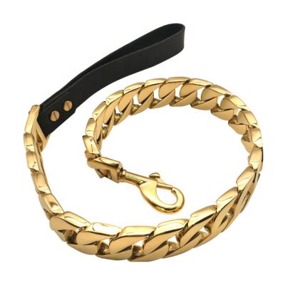 China High Quality Padded 18K Gold Bully Dogs Doberman Cuban Link Chain Stainless Steel Metal Gold Dog Leash for sale