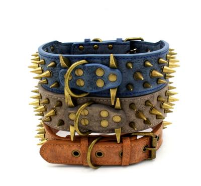 China Wholesale DETACHED Pet Collar With Adjustable Rivet Anti-bite Dog Collar Strap Outdoor Sports Rivet Nailed Studded Leather Dog Collar for sale