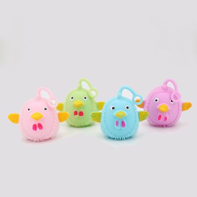 China Factory Sale Novelty Flashing Light Squeeze Toy Super Soft Chick Squeeze Toy Powder Squishy Chicken Stress Relief Ball Toy For Kid for sale