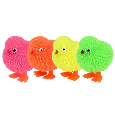 China Factory Wholesale Soft Colorful Led Flashing Light Up Squeeze Toy Cute Chicken Puller Ball Effort Flashing Ball For Kid for sale