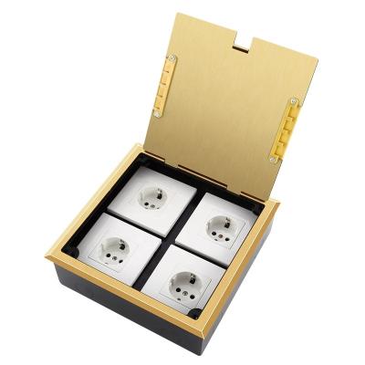 China Industrial Grade Assured Open Type Floor Socket Box Clamshell 4 Outlet Pure Copper Floor Cover Receptacle for sale