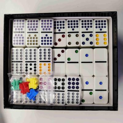 China Double 15 Plastic Domino Game In Tin Box For 4 Player for sale