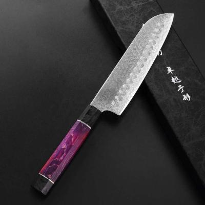 China Viable 7 Inch Damascus Santoku Knife With Octangle Handle Damascus Steel Wood Kitchen Knives for sale