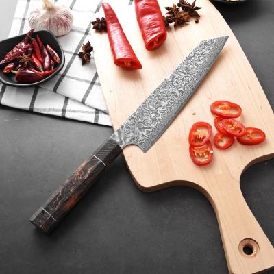 China 8 Inch Octagcnal Chef Knife Disposable Kitchen Knives Kiritsuke Sashimi Salmon Sushi With Stabilized Wood Handle for sale