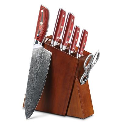 China Disposable 7 Pcs 67 Layers Japanese Kitchen vg10 Damascus Steel Knife Set With Wooden Block for sale