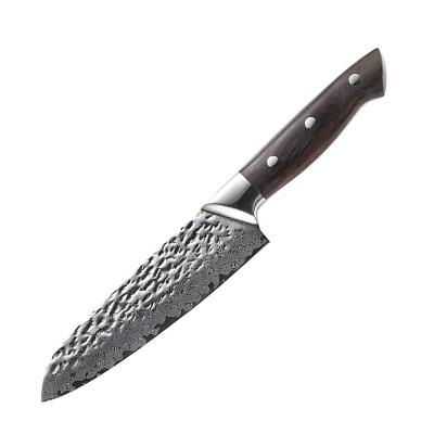 China New 7 Inch Disposable Japan VG10 Damascus High Carbon Steel 67 Layer Hammer Blade Kitchen Santoku Knife for sale