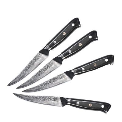 China Disposable 67 Layer Damascus Non-Serrated Steak Knife Set of 4 - Japanese VG10 Steel for sale