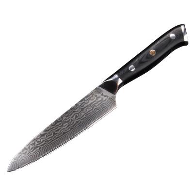 China Durable Full Tang VG10 Damascus Steel Kiritsuke Knife With Black G10 Handle 6 Inch Steak Knife for sale