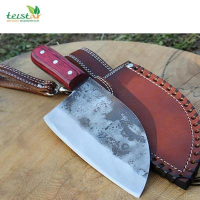 China Knife Set Kitchen Stainless Steel Serbian Butcher Cleaver Knife Hand Forged High Carbon Steel Kitchen Chef Knife With Original Leather Sheath for sale