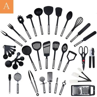 China 40 PCS Cookware Sustainable Premium Stainless Steel and Nylon Kitchen Gadgets Tool Kit with Food Tong Slicer Peeler Bottle Opener for sale