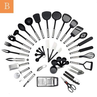 China Viable 40 Pieces Non Cooking Nylon Stick Kichen Tools Kitchen Accessories with Egg Beater Garlic Press Kitchen Spatula Cookware Set for sale