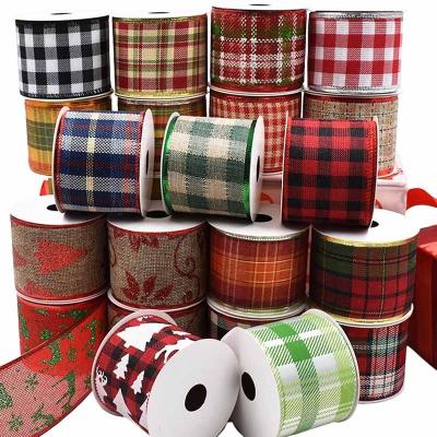 China High Quality 63MM Recyled Plaid Cable Burlap Christmas Ribbon for sale