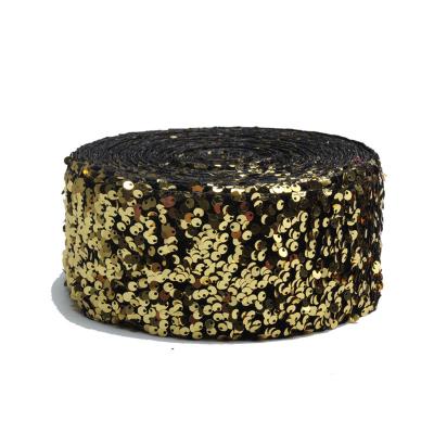 China Viable Cheap Price 3 Inch 75mm Gold Velvet Sequin Ribbon for sale