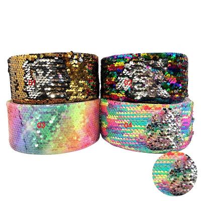 China 75mm Sequin Viable Sequin Fabric Reversible Glitter Ribbon For Hair Bows for sale