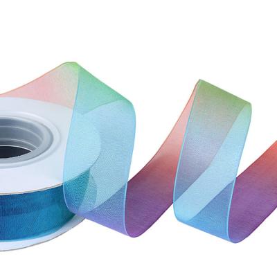 China Wholesale Cheap Single Face Price Rainbow Color Organza Ribbon for sale