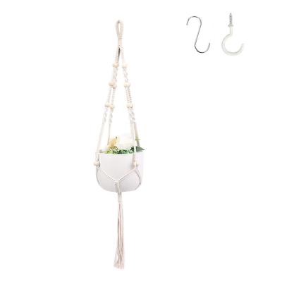 China Factory Direct White Macrame Plant Hanger Macrame Plant Hangers Unbreakable Wholesale Single Planter for sale