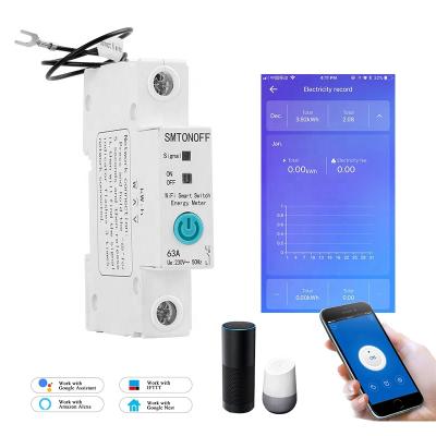 China Ewelink Smart Wifi Alexa Google Single Phase Din Rail WIFI Energy Meter Power KWH Meter Wattmeter for Smart Home for sale