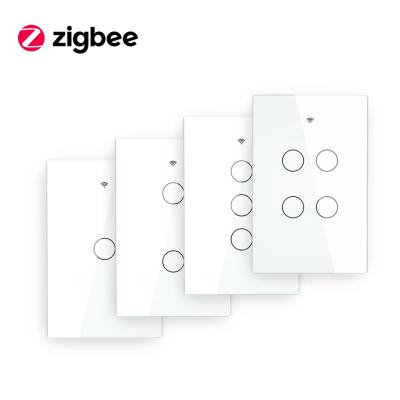 China ZigBee Wall Touch Smart Lamp Switch with Neutral/No Neutral, No Capacitor Smart Life/Tuya works with Alexa, Google Hub Required ZTS-US1-W for sale