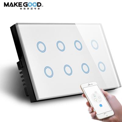 China Smart Home System Tuya Smart 8 Strip Wifi Led Lamp Switch Smart Home Wall Panel Touch Switch Alexa Google Home Voice Control Saa Approved for sale