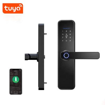 China Apartment Tuya Wifi Electronic Smart Door Lock With Biometric Fingerprint Smart Card Password Key Unlock USB Backup Charging for sale