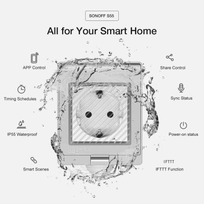 China Sonoff S55 Waterproof EU F 16a 3500w Wifi Socket App Voice Control Smart Home Outdoor Remote On/Off Works With Alexa for sale