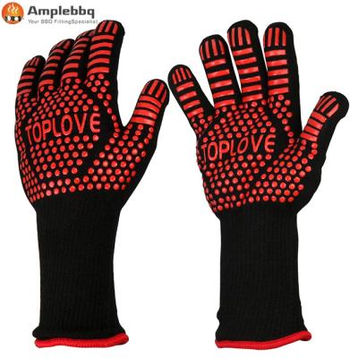 China Good Seller Easily Cleaned Amazon Comfort-wearing Non-Slip Silicone BBQ Glove Sets for sale