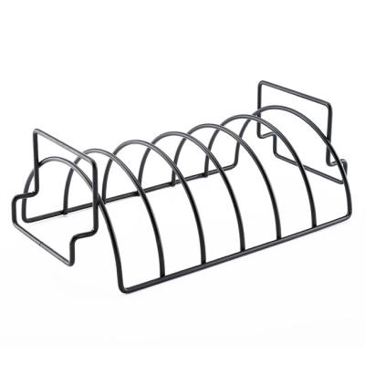 China Hot Selling Easily Cleaned Outdoor Grill Accessory Non-Stick Steel 6 - Rib Load BBQ Rib Rack /Chicken Rack for sale