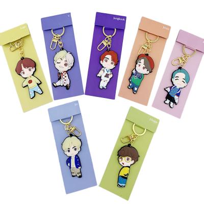 China New Fashion Keychains China Supplier Goods Promotional Custom Soft PVC Bangtan Boys Key Chain Kpop Key Chain for sale