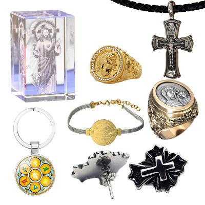 China Folk Women Men Christian Jewelry Gift Set For Art Quote Jesus Shell Religion Art Pendant Religious Sterling Silver Colorful Charm Gold for sale