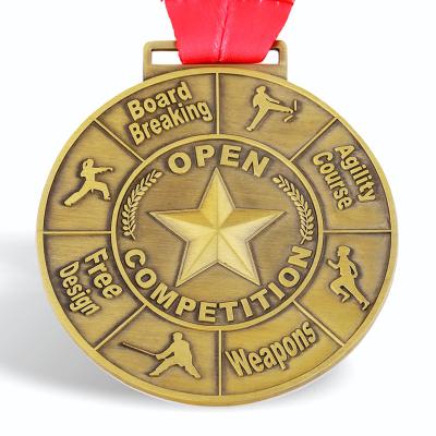 China Europe manufacture 3d marathon running metal engraved gold blank antique sports custom medal with ribbons for sale for sale