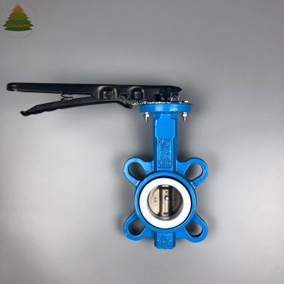 China 4 Inch DN 100mm Industrial Stainless Steel Plate PTFE Seat Wafer Butterfly Valve for sale