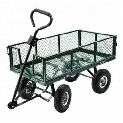 China Safe And Eco-friendly Mesh Metal Wire Spoke Pull Garden Cart Four Wheel Folding Yard Cart for sale