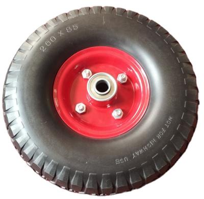 China 10inch pneumatic 3.00-4, good quality PU shape wheel flat wheel polyurethane freewheel 3.50-4,260*85 for sale