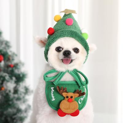 China New Christmas Hot Stocked Dog Christmas Hat Pet Cat Dress Set Red Christmas Scarf And Hat for sale