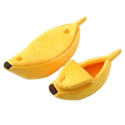 China Wholesale Breathable Cute Semi-open Design House Banana Cat Bed Warm Soft Play Banana For Pets Indoor Sleeping for sale