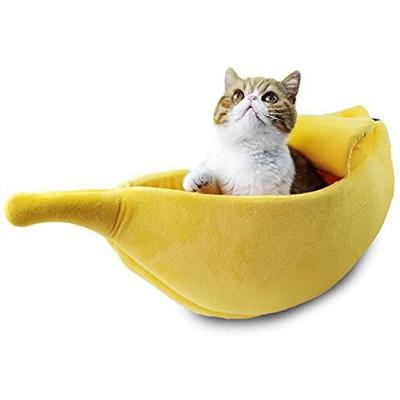 China Breathable Cute Semi-open Banana Design House Warm Soft Play Banana Cat Bed for Pets Indoor Sleeping for sale