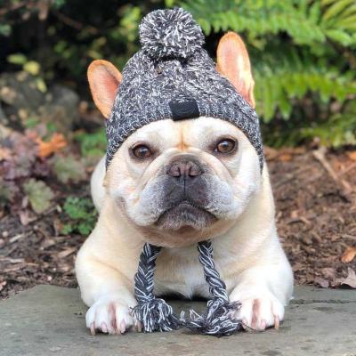 China Autumn Winter Fur Stocked Ball Keeps Warm And Windproof Ball Method Freach Bulldog Hat Pet Knitting Headgear Blowing New for sale