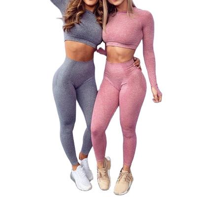 China Breathable Gym Yoga Sets 2 Piece Yoga Set Women Long Sleeve Seamless Yoga Wear Sports Clothing Set for sale