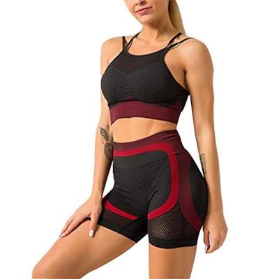 China Hot Summer Women's Breathable Two-Piece Joint Tracksuit Seamless Bra& Shorts Workout Wear Woman Yoga Gym Fitness Sets for sale