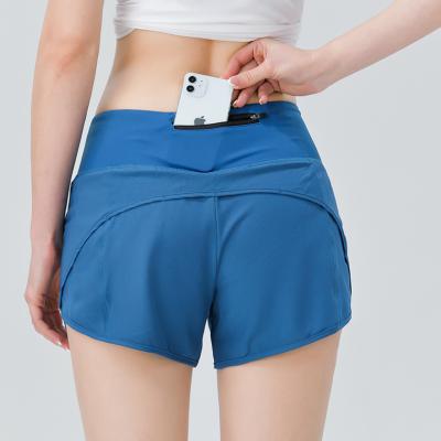 China High Quality Women's Sports Fitness Running Yoga Shorts Breathable Back Pocket Zipper Quick-Drying Shorts for sale