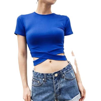 China Fashionable QUICK DRY women cross back top Wrap T-shirt crac! crack! activewear fitness yoga short for sale