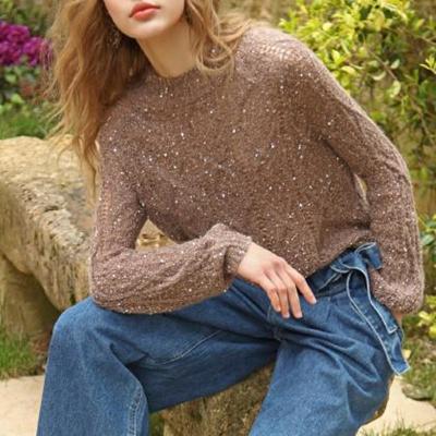 China 2022 Fashion Eco-friendly Trend HOT Selling 100% Polyester Fancy Sequin Gold Large Size Yarn For Knitting for sale