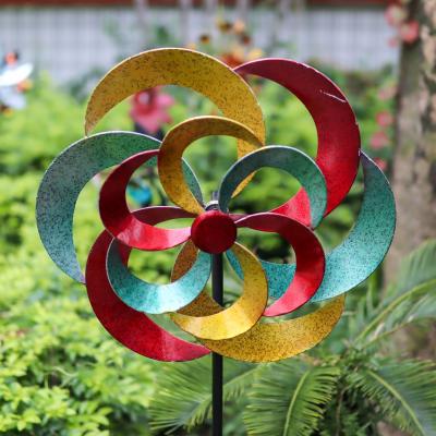 China Large Size Casual Decor Colorful Metal Yard Wind Spinner Windmill Handmade Garden Stake for sale