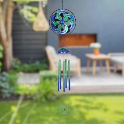 China Classic Patio Decor Design Design Hanging Blue Color Wind Chime Spinner Wind Chime Double Wind Chime for sale