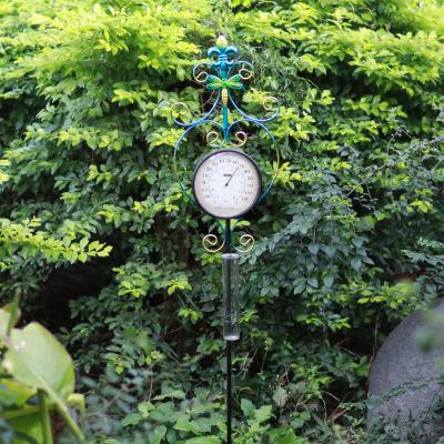 China 2022 Art Decor Garden Patio Decor Thermometer Rain Gauge Customized Stake for sale